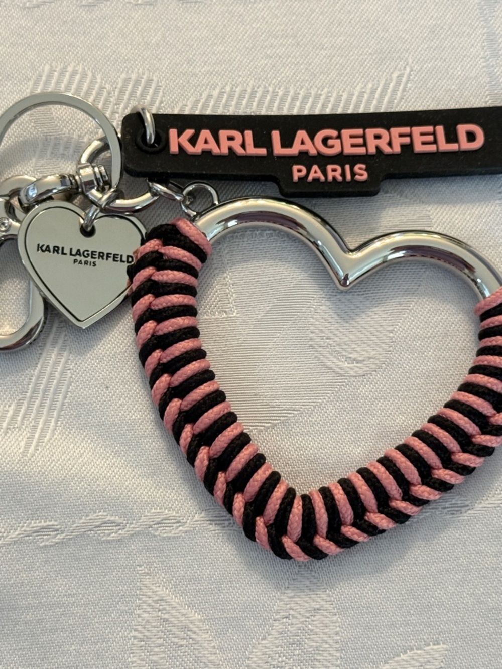 Karl Lagerfeld Black & Pink Braided Heart Keyring